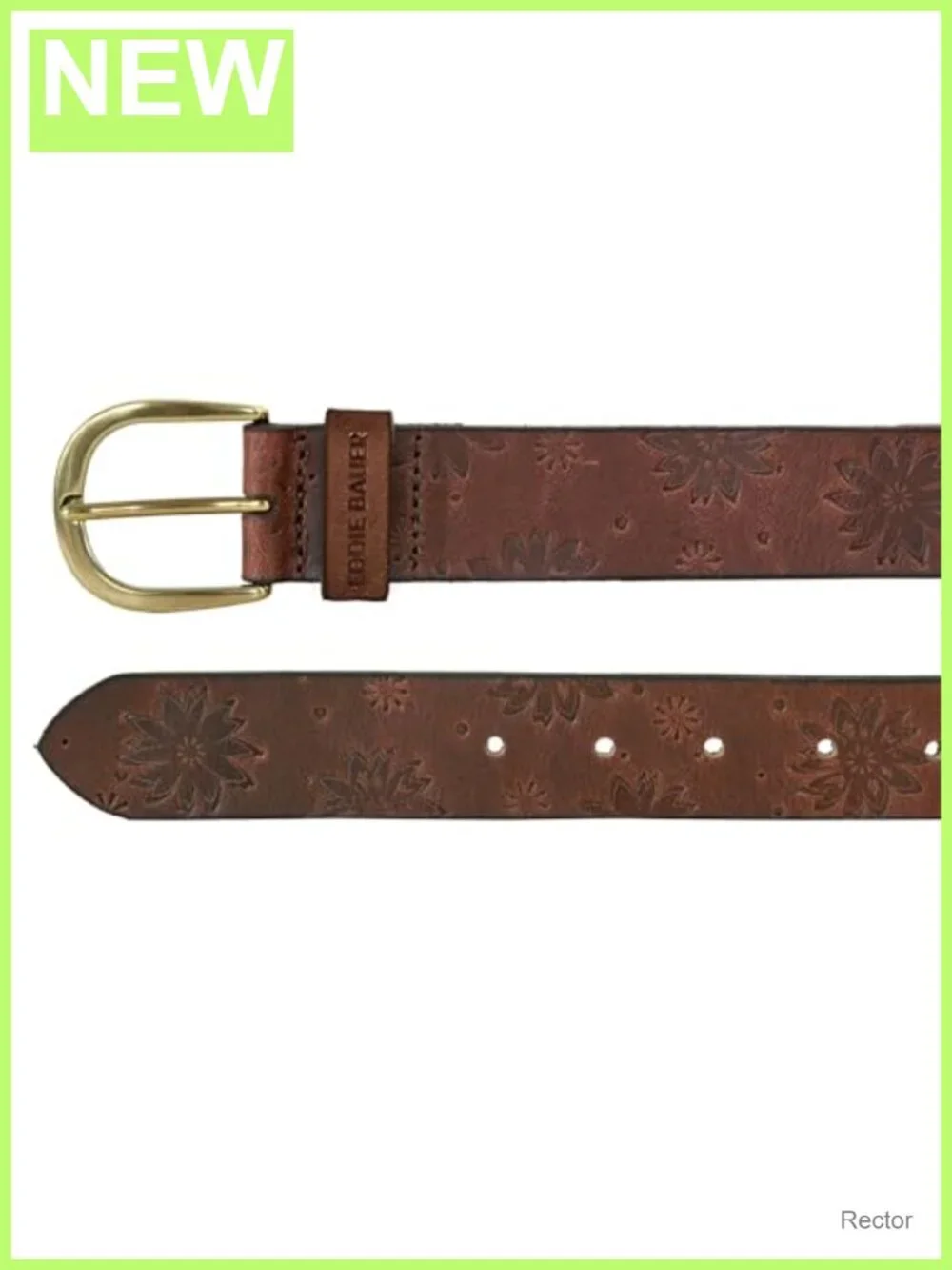 Genuine Leather Floral Tooled Belt with Silver Metal Buckle